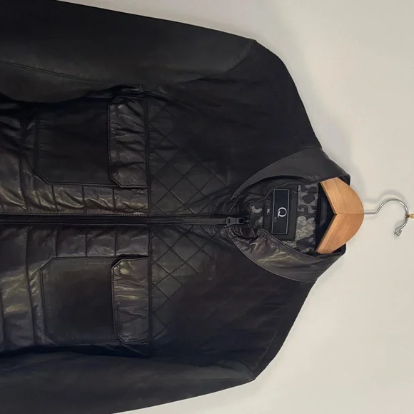 Men's Black Leather Bomber Jacket XL - Picture 11 of 16